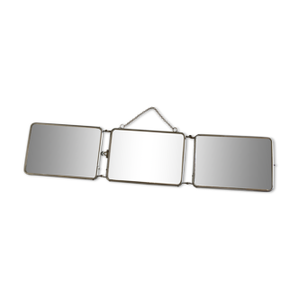 Horizontal Italian triptych barber mirror 1960 L69cm