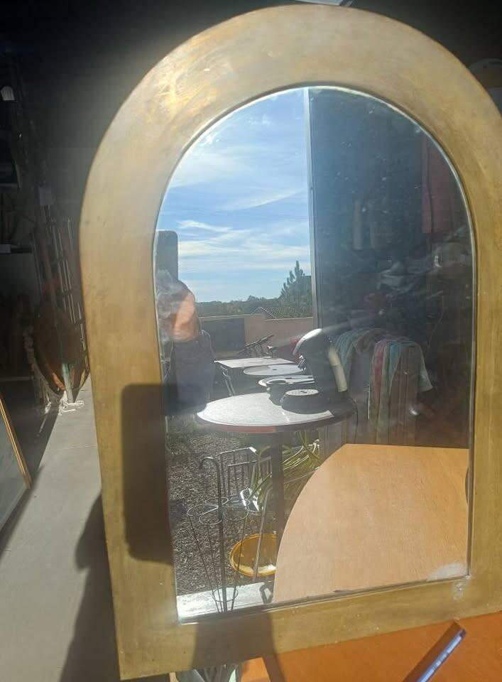 Vintage brass arched mirror