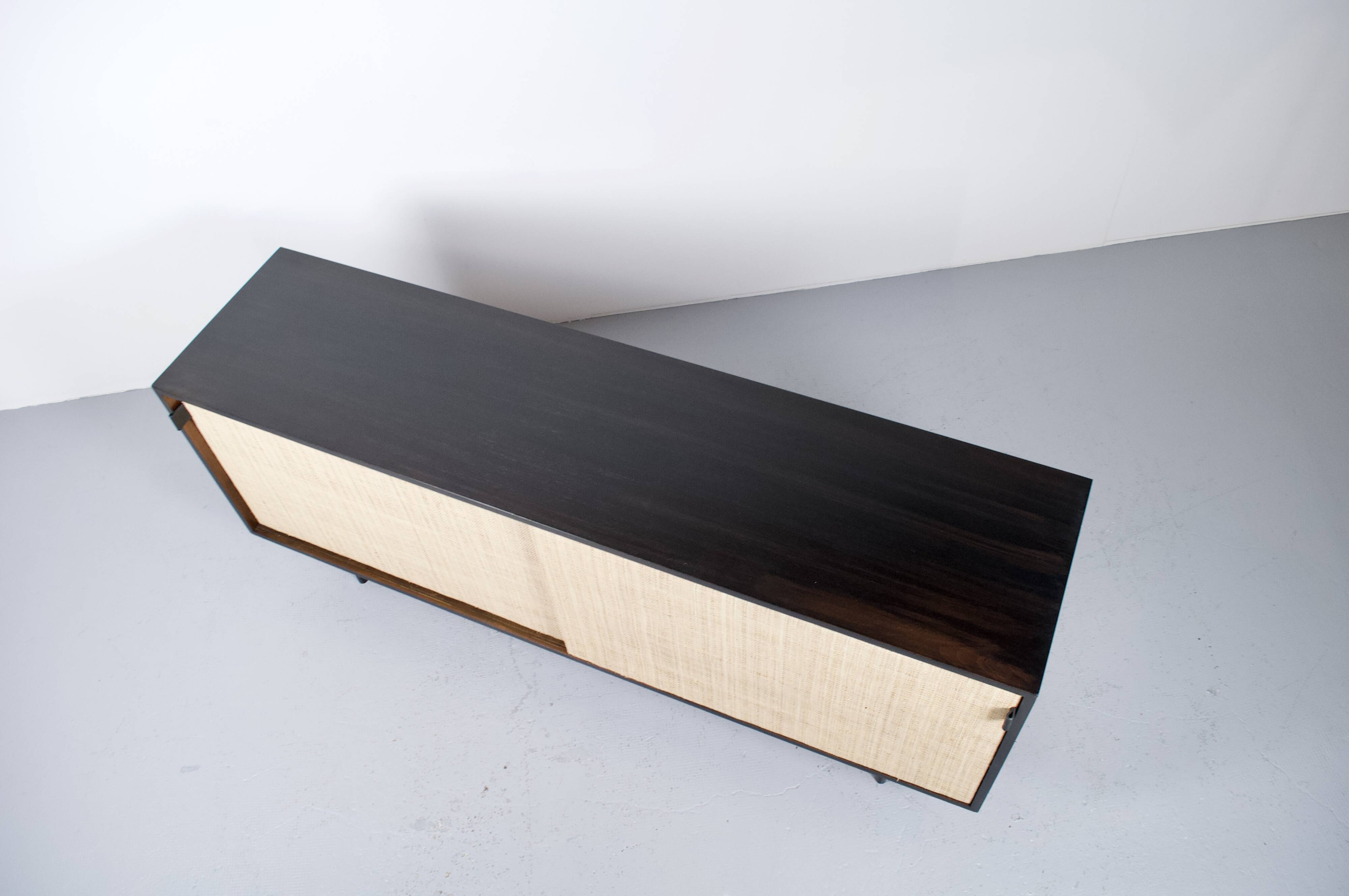 Enfilade florence knoll model 116 wood leather and raffia 1960