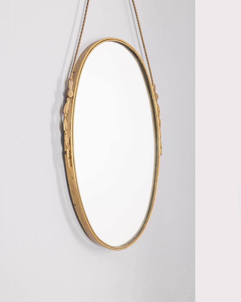 50s vintage wall mirror in brass decorated italian design