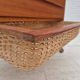 1970s, Danish chest of drawers, teak wood, rattan, original condition.