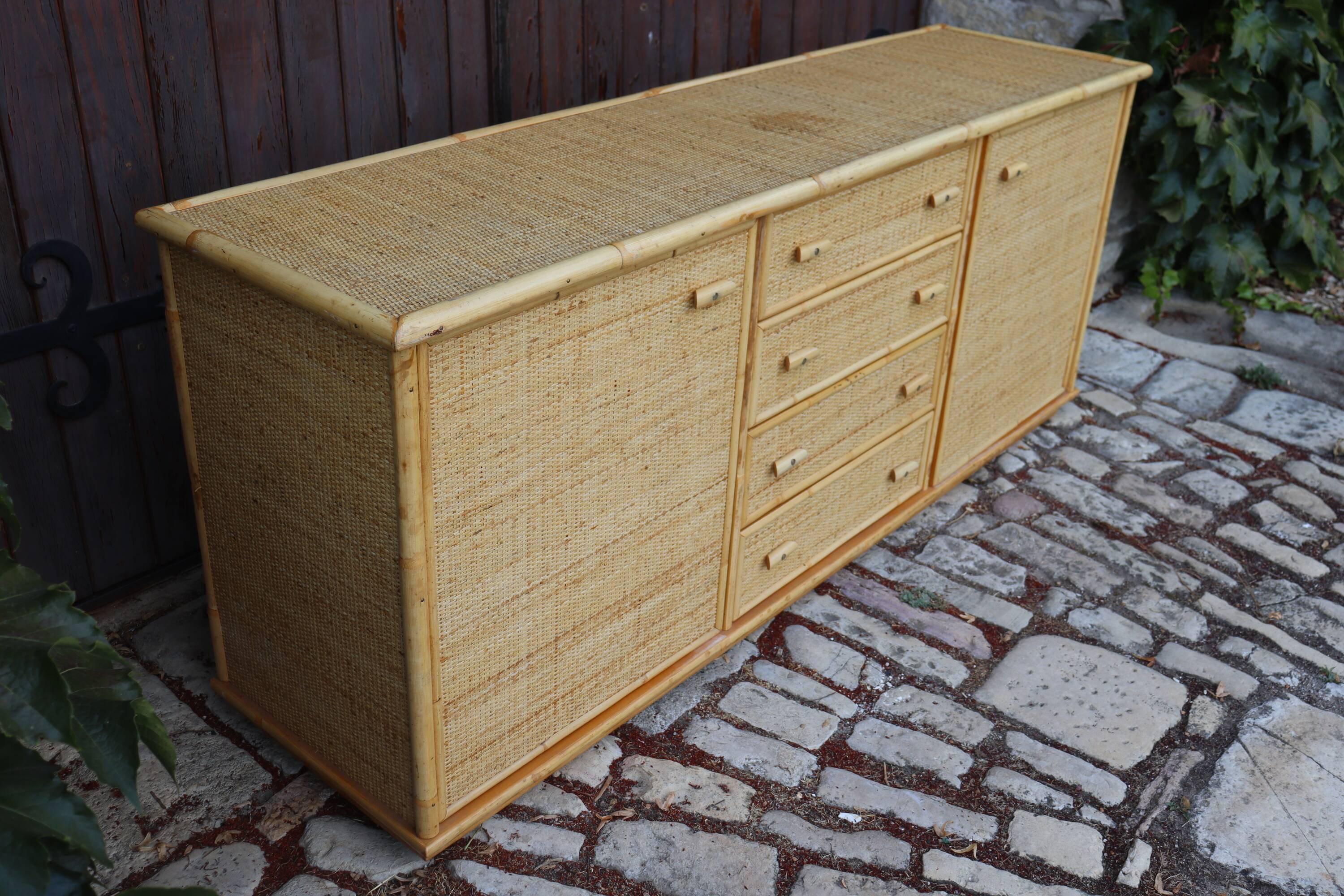 Rattan and Bamboo Enfilade in the style of Dal Vera 1970 Italy