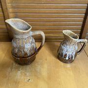 Pair of Barrel-Shaped Pitchers REVOL Flamed Ceramic 1/4 Litre Vintage
