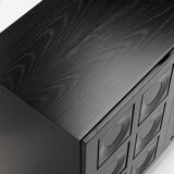 Black brutalist sideboard with graphic patterned doors, belgium 1970s