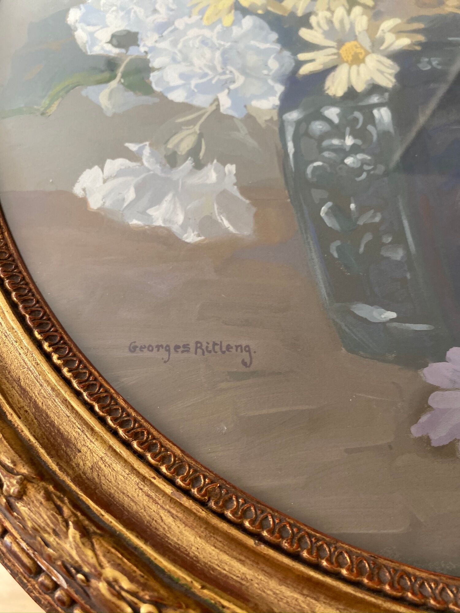 Ancient painting, still life with flowers, 20th century by Georges Ritleng (1875-1972)