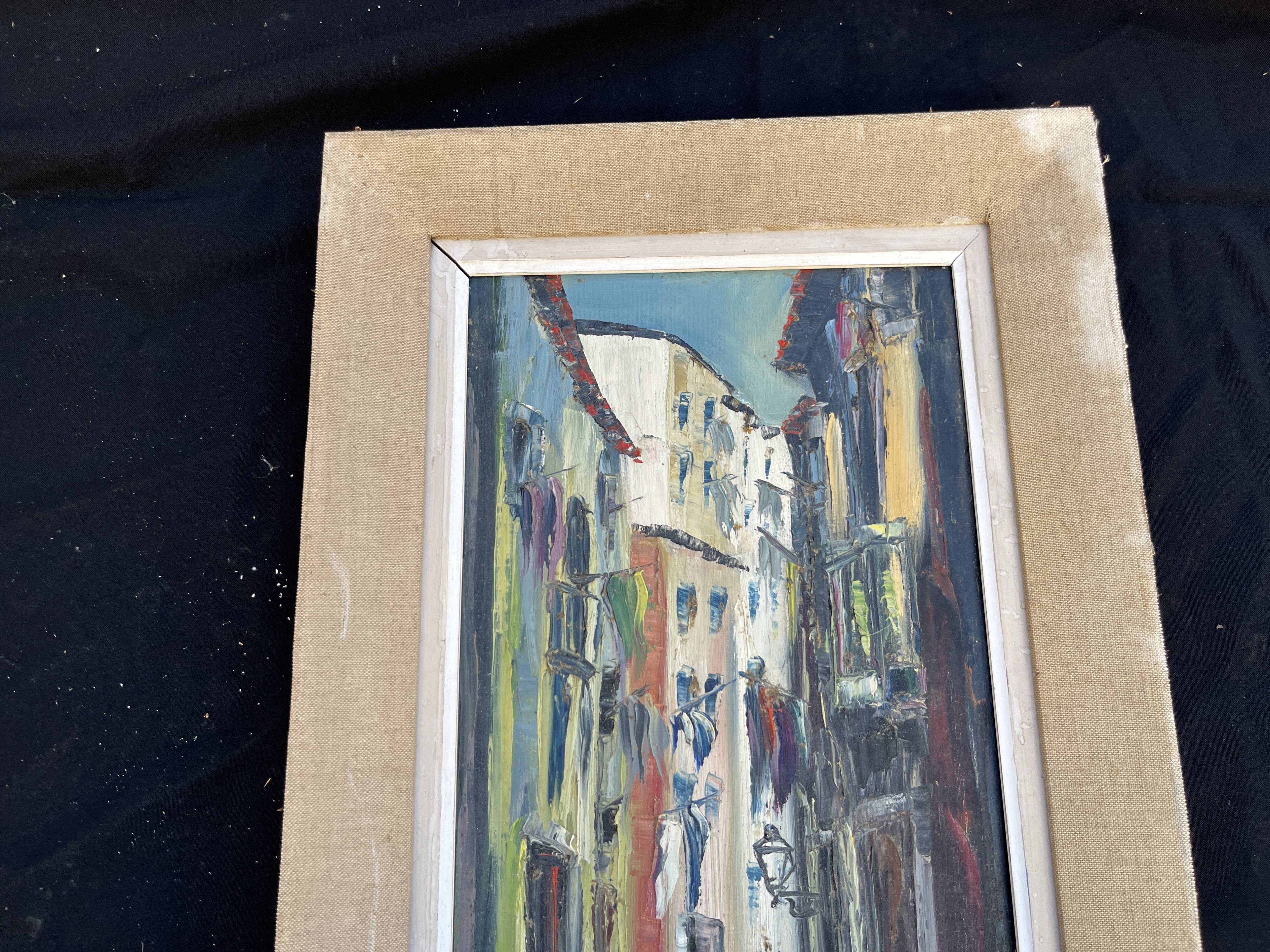 Signed Impressionist painting – Busy street scene