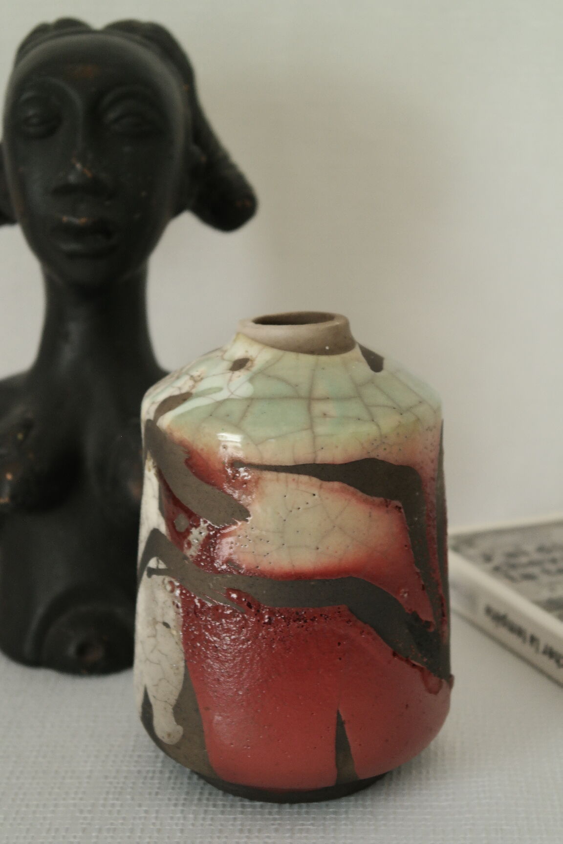 Polychrome raku vase
