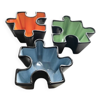 Multicoloured ceramic puzzle bowls 1980