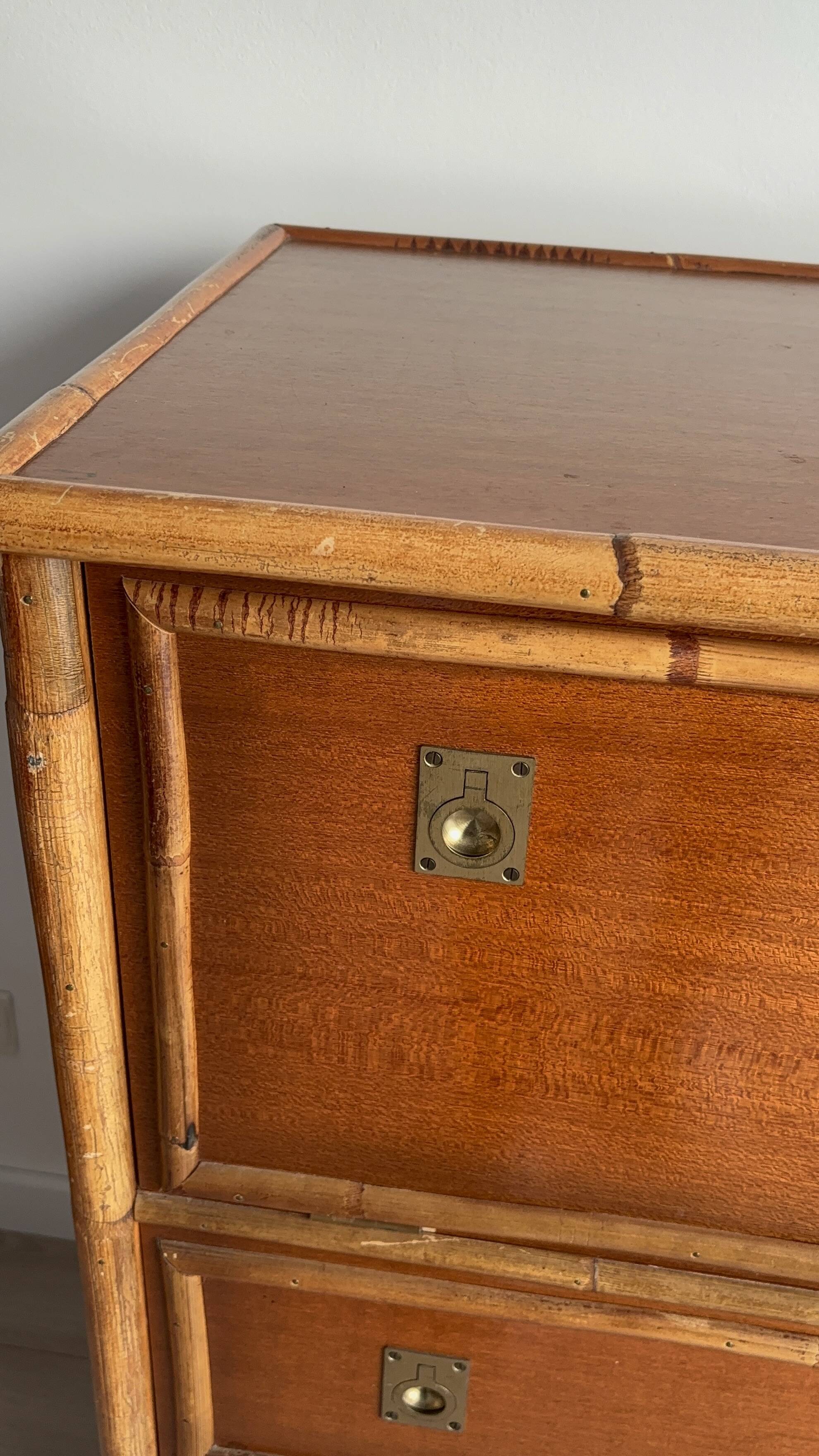 Commode dalvera 1970 meuble bar bambou et bois