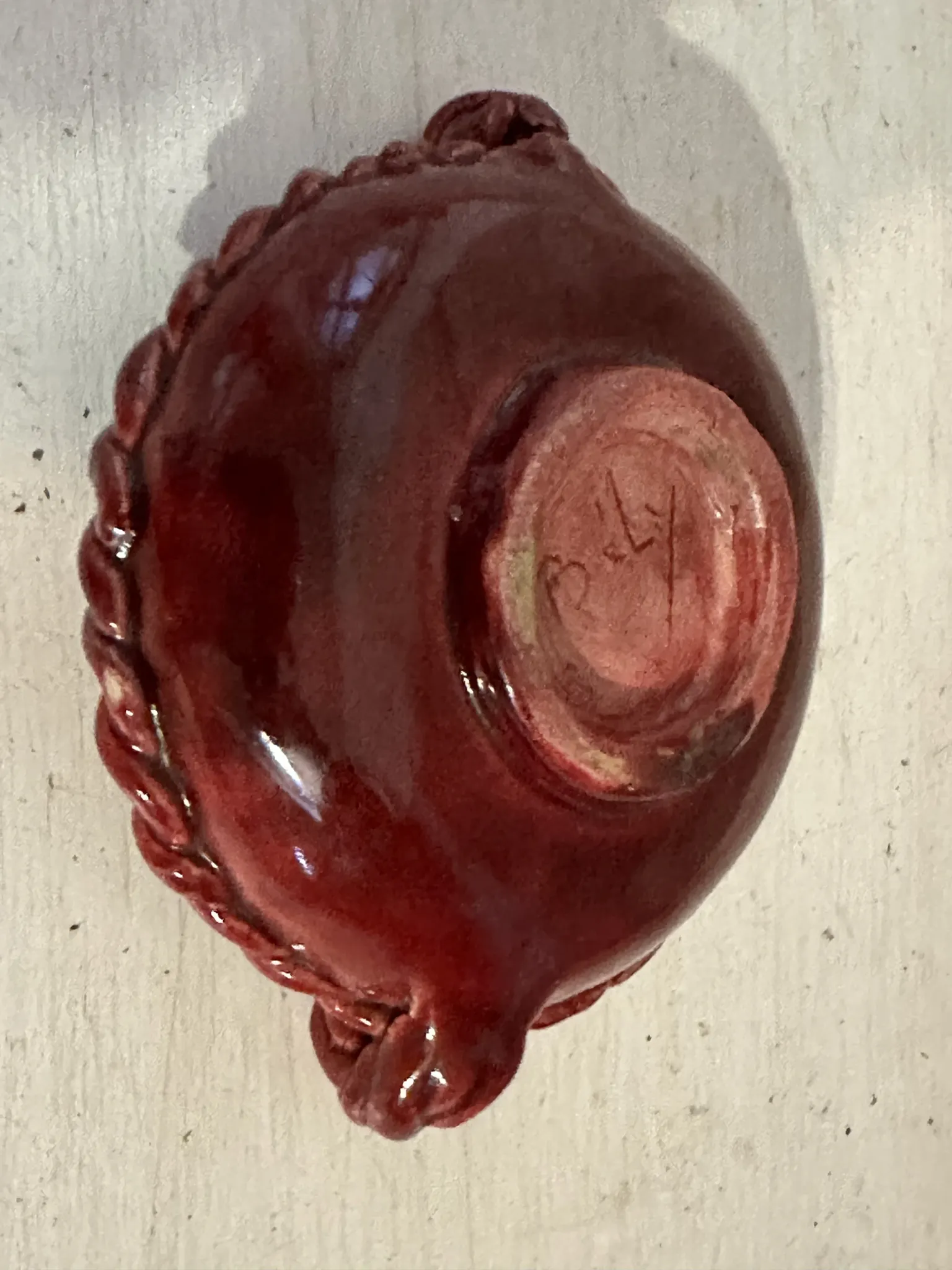 Small red ceramic catchall signed Bily – 1950s