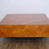 Vintage coffee table in elm magnifying glass 1970