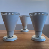 Suite of 3 wall lamps, vintage, white lacquered metal, lita 1970 france