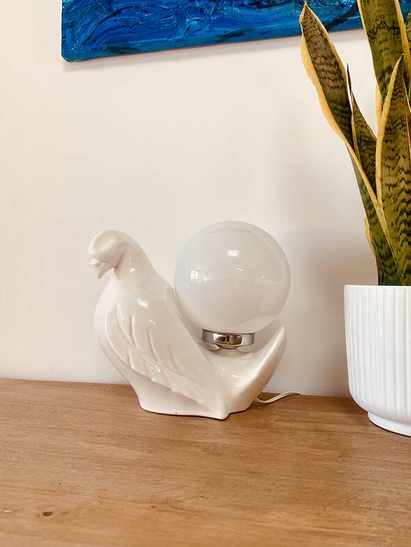 Bird lamp "dove" in white ceramic, 1970