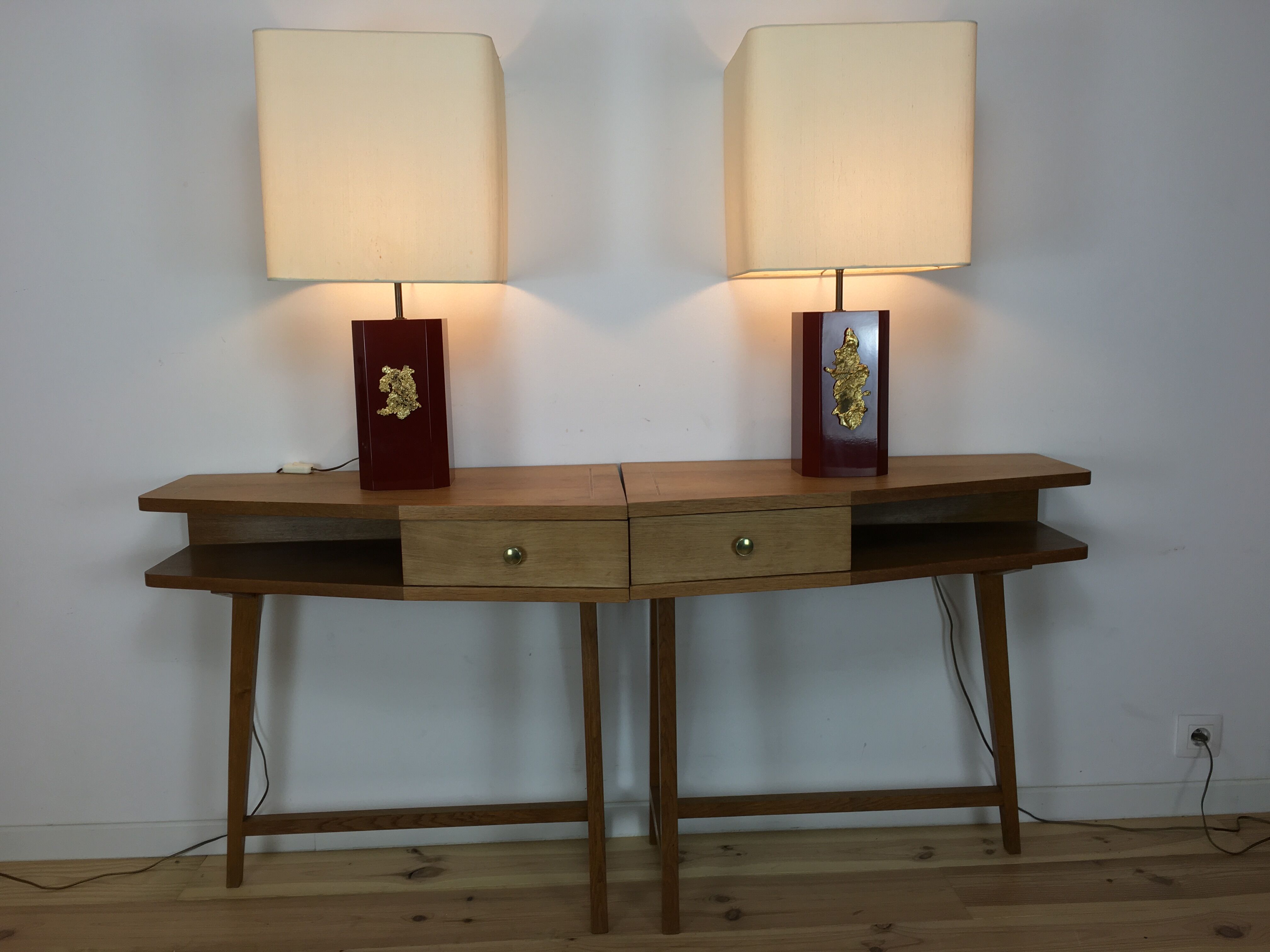 Paire de lampes "pépites" par Philippe Cheverny rouge et or