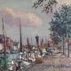 Vintage original Scandinavian harbor oil painting