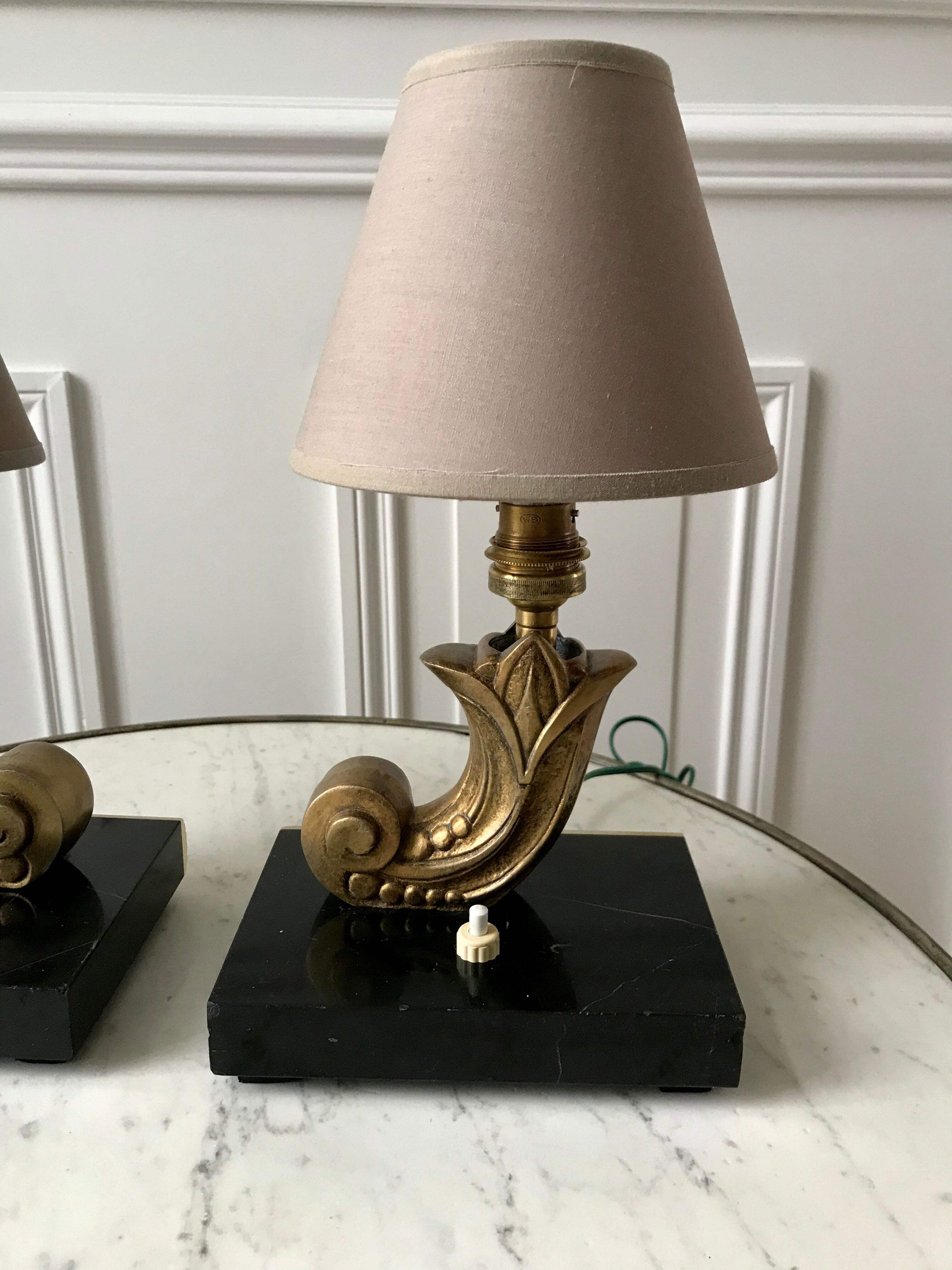Pair of bronze and marble lamp art deco 30s