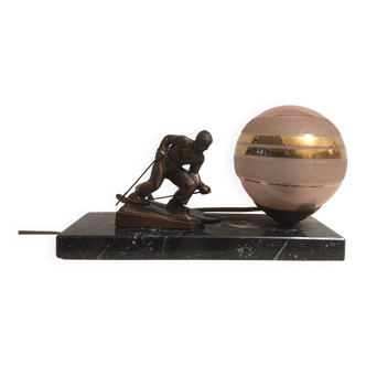 Table lamp - mountain skier - marble metal - art deco. vintage