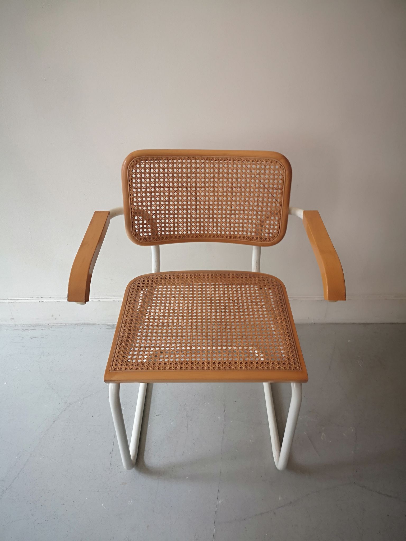 B64 armchair in white metal and canning by Marcel Breuer, Italy