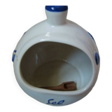 Ceramic salt pot and wooden spatula