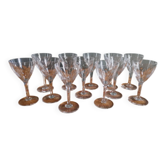 12 verres à vin cristal taillé val saint-lambert service nestor hauteur 13,7 cm