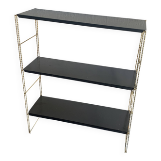 Vintage 1960s String wall shelf, black and gold - 60 x 48 cm