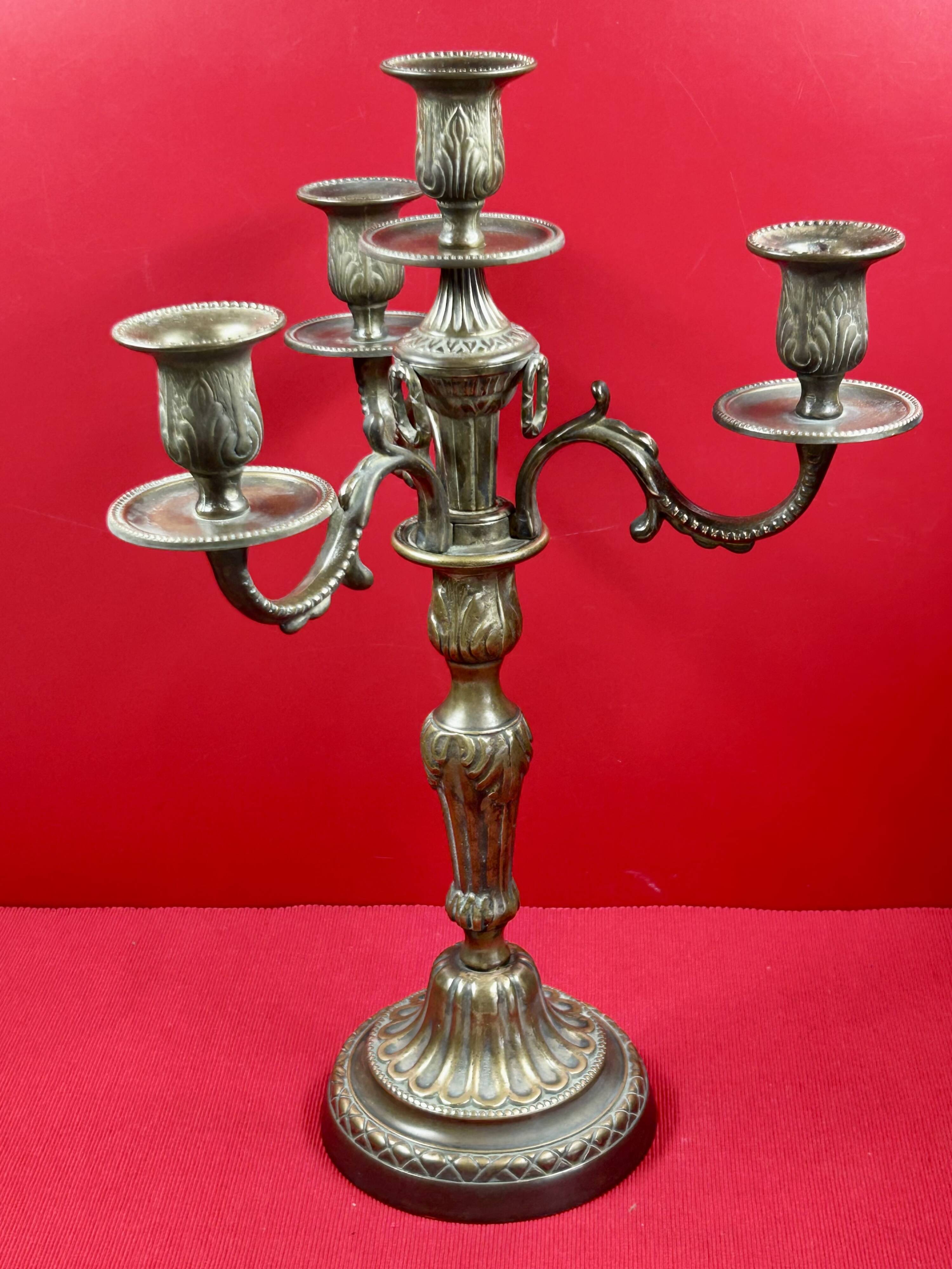 Bronze Candelabrum Chandelier 3 Branches, 4 Lights Louis XVI Style - 40cm