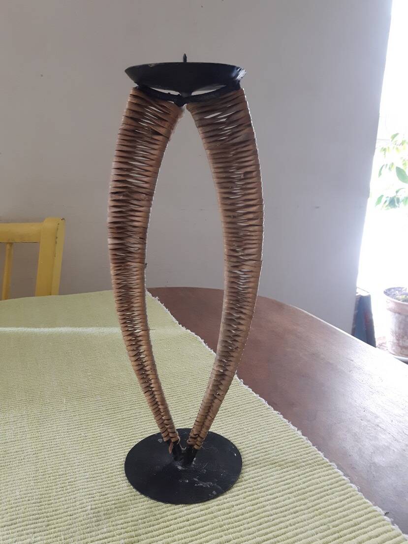Iron and rattan candle holder