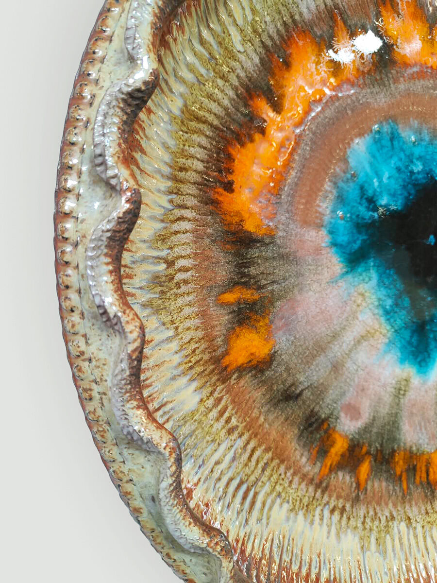 Vintage ceramic wall art bowl 'colorful fat lava'