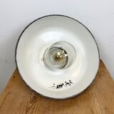 Industrial black enamel lamp with glass cover, 1950s
