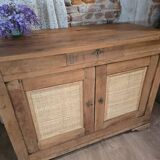 Country sideboard in solid wood and rattan
