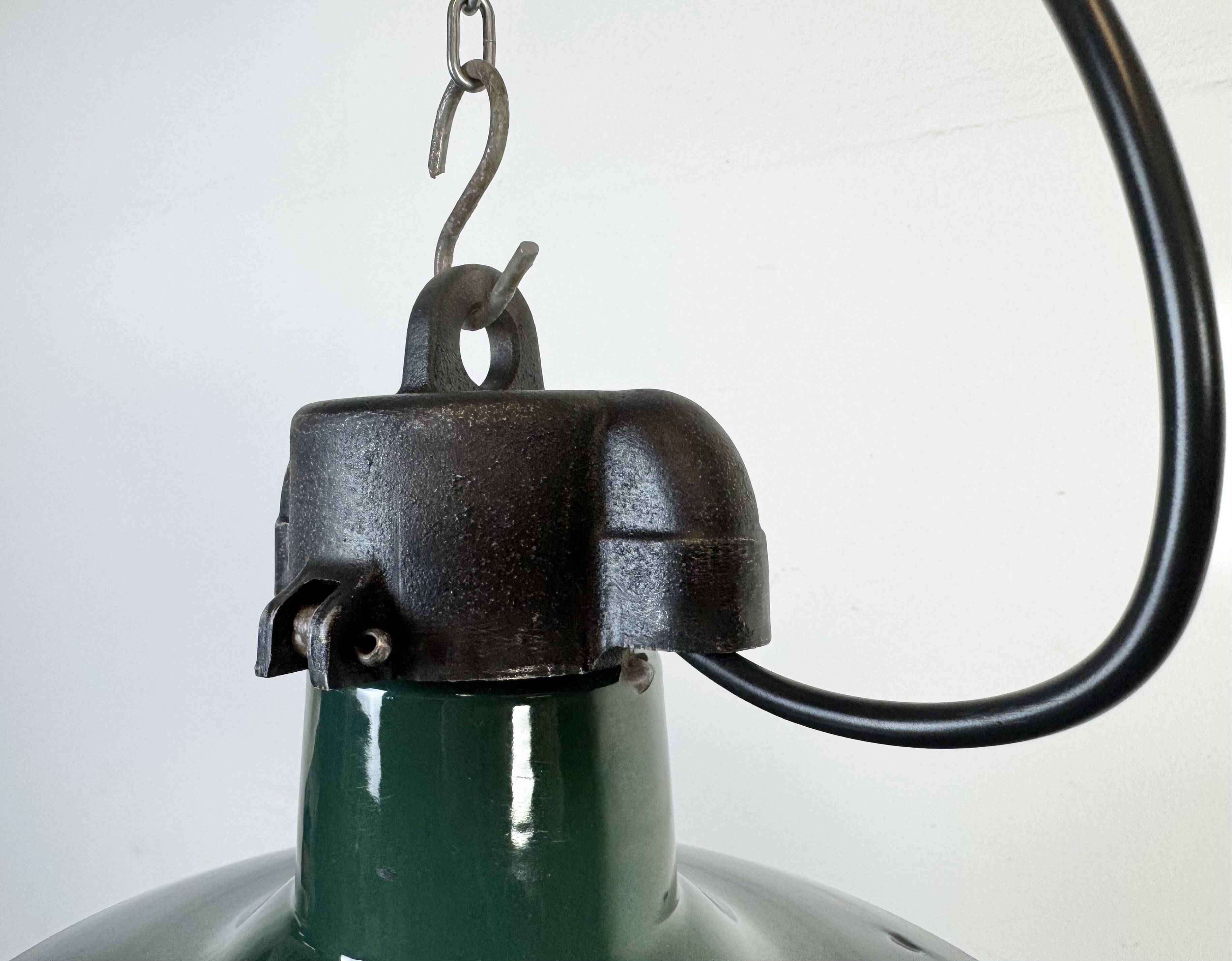 Industrial French Dark Green Enamel Factory Pendant Lamp, 1960s
