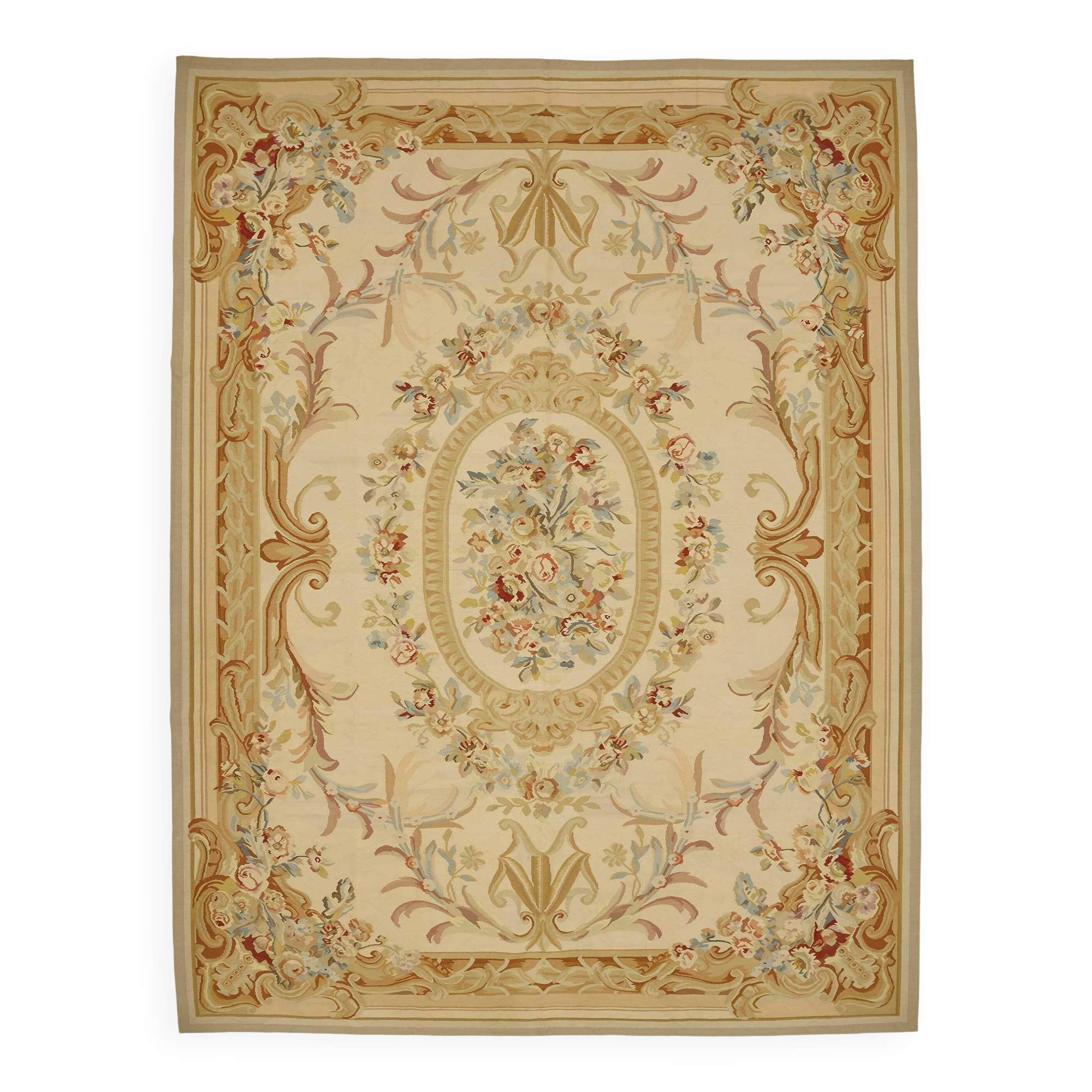 Handmade European Vintage Aubusson Kilim 275 cm x 354 cm