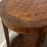 Table d’appoint / guéridon double plateau style Louis XVI en bois marqueté