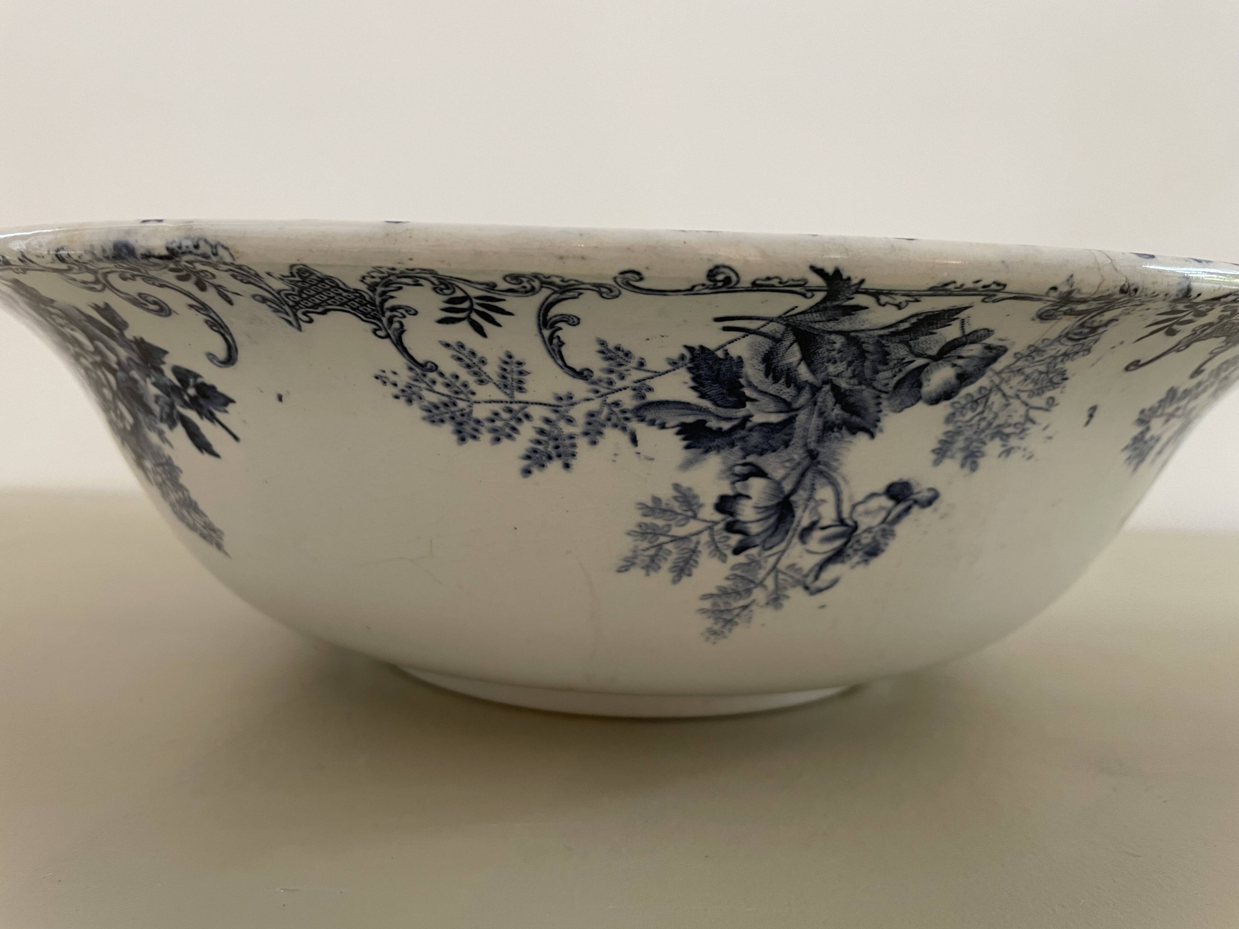 Boulenger blue ironstone salad bowl with Floréal pattern
