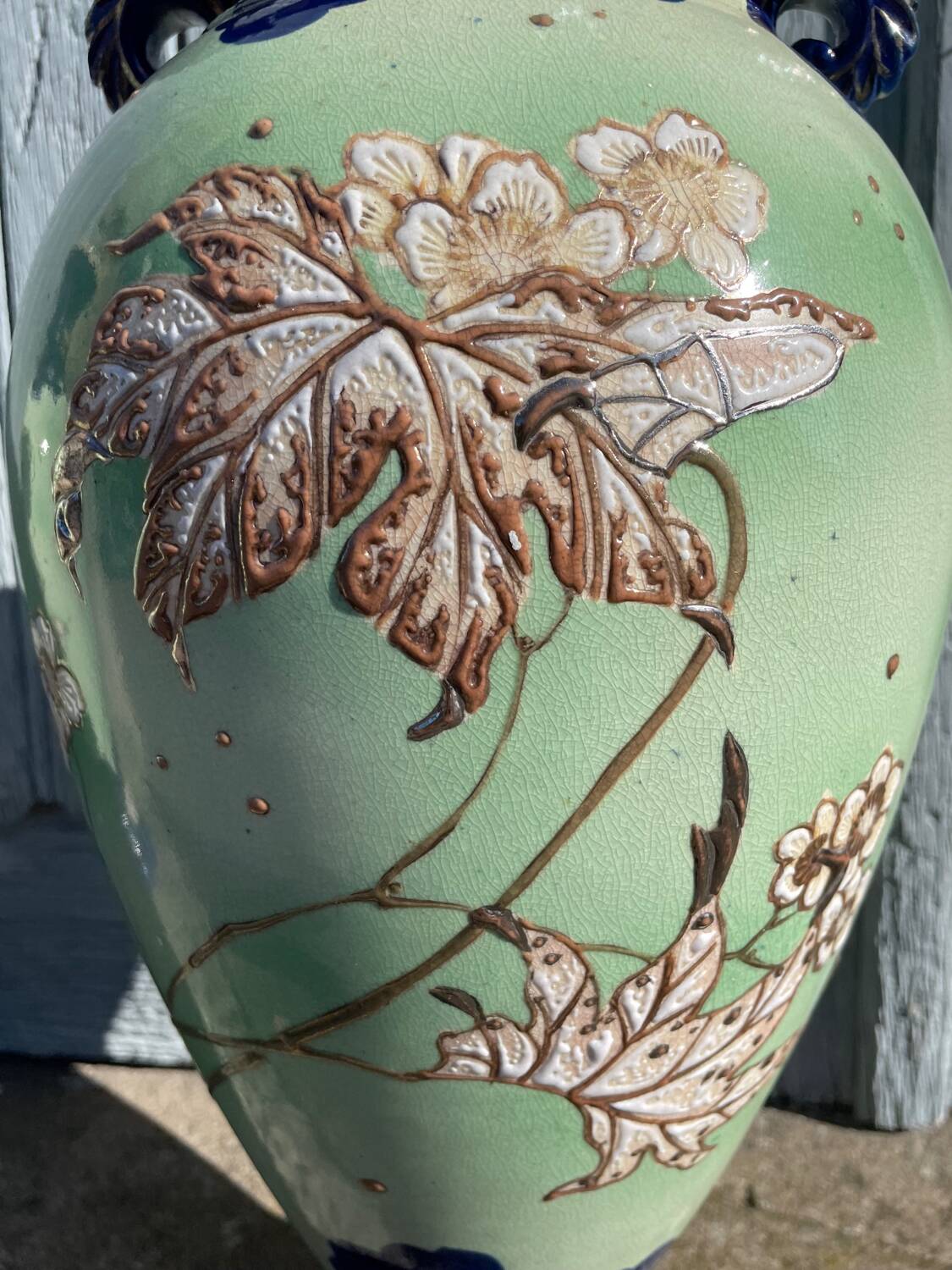 Pair of vintage 20th century Japanese Satsuma vases in decorated ceramic