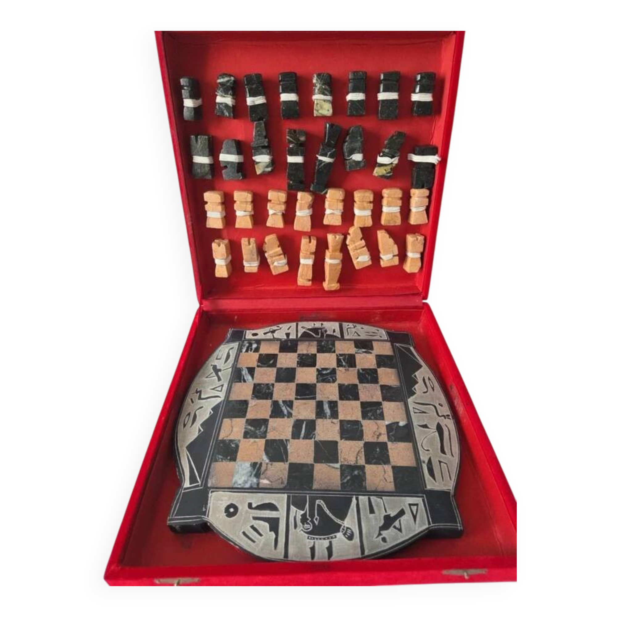 Vintage chess stone rounded board Egyptian
