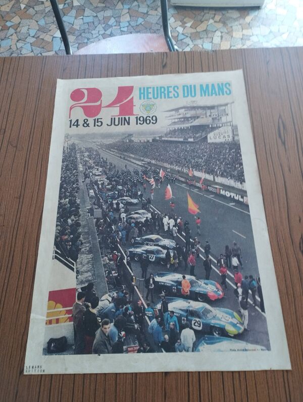 Affiche ancienne rare  en toile des 24h00 du mans 1969 authentique édition le mans
