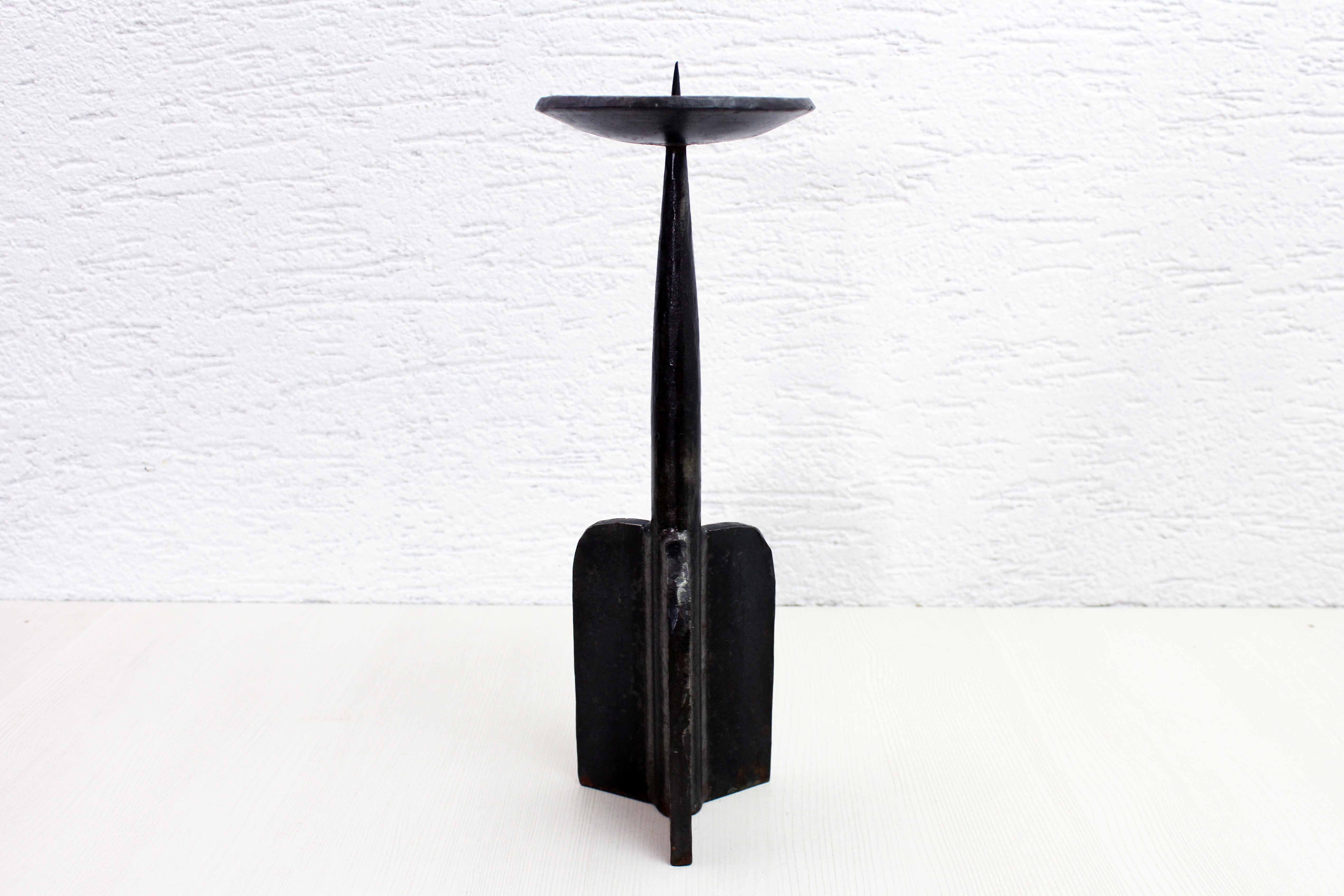 Brutalist cast iron candle holder
