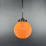 Art Deco Chrome & Opaline Glass Pendant Light, Czechoslovakia