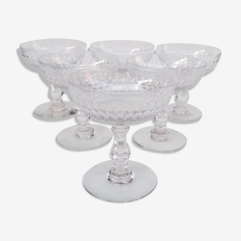 6 coupes à champagne en cristal de Baccarat, fin XIX ème siècle.