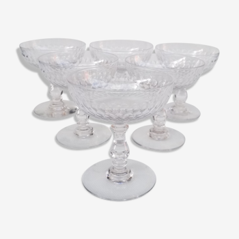 6 champagne cups of Baccarat Crystal, late nineteenth century.