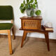 Table d’appoint table de chevet vintage bois pieds compas et rotin