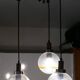 1970s teak, chrome metal and glass 3-globe pendant chandelier