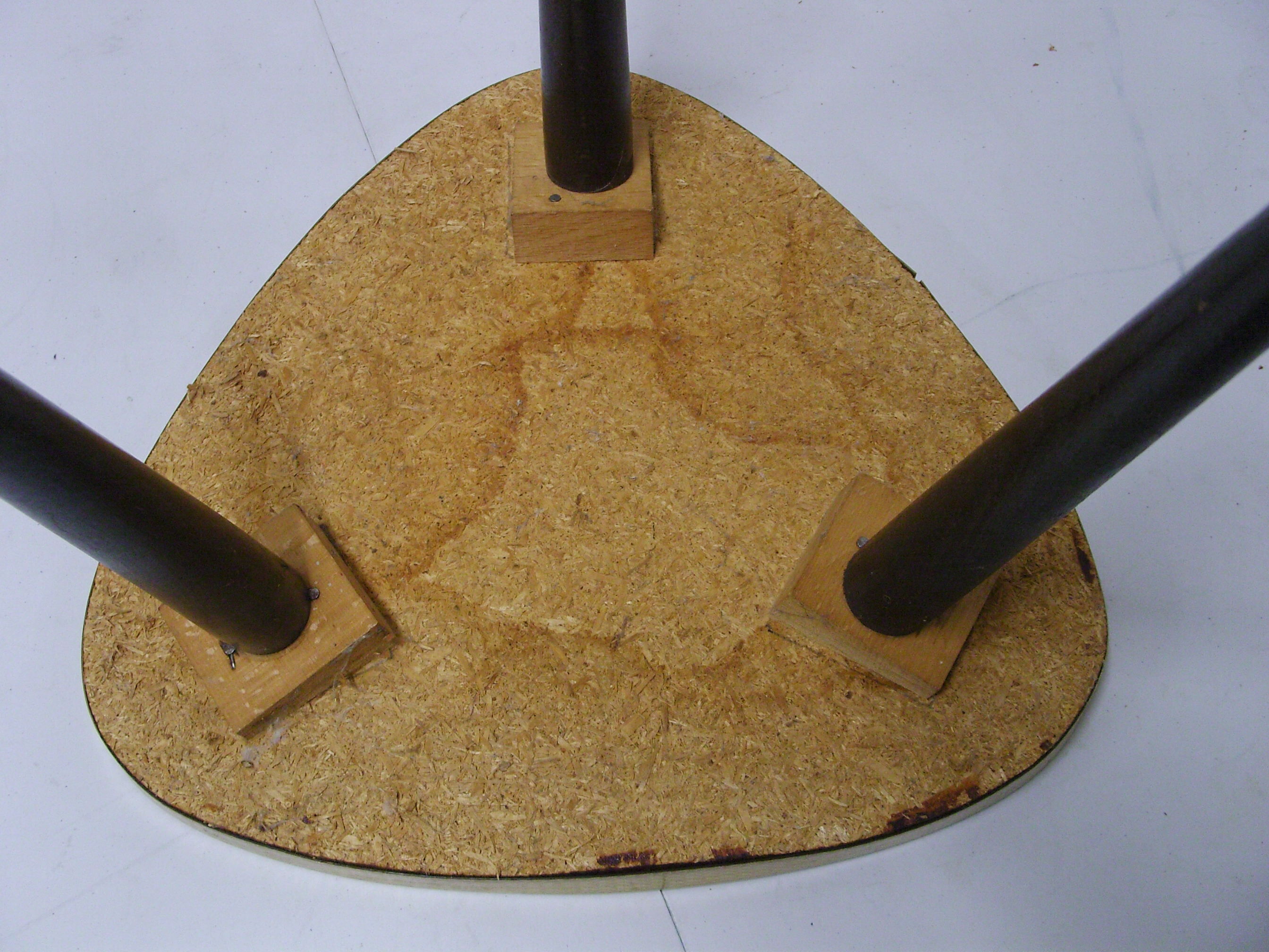 Plant holder tripod in geometrically patterned orange formica