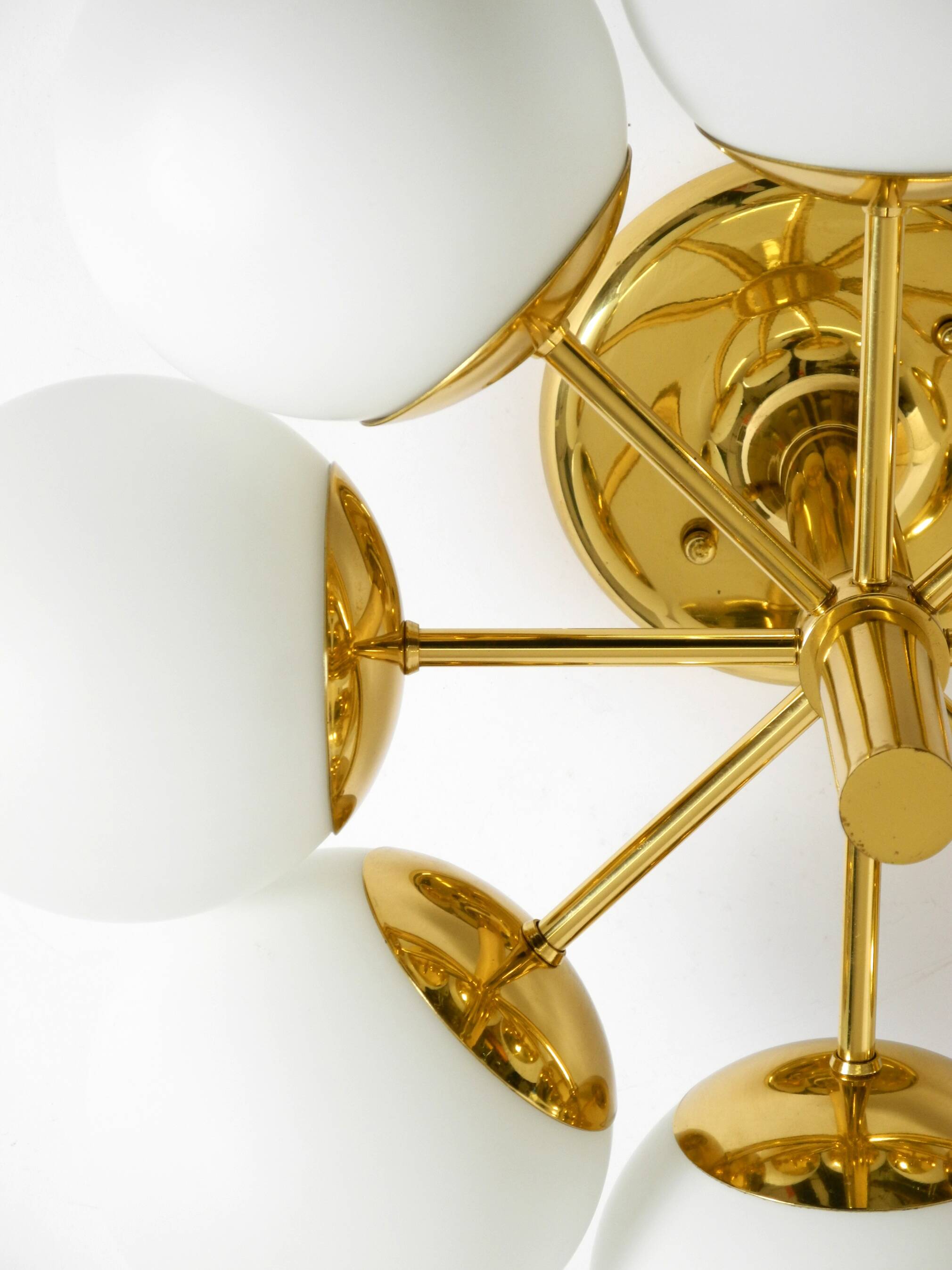 1960s Space Age brass ceiling lamp with 8 glass balls by Kaiser Leuchten