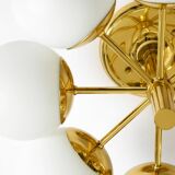 1960s Space Age brass ceiling lamp with 8 glass balls by Kaiser Leuchten