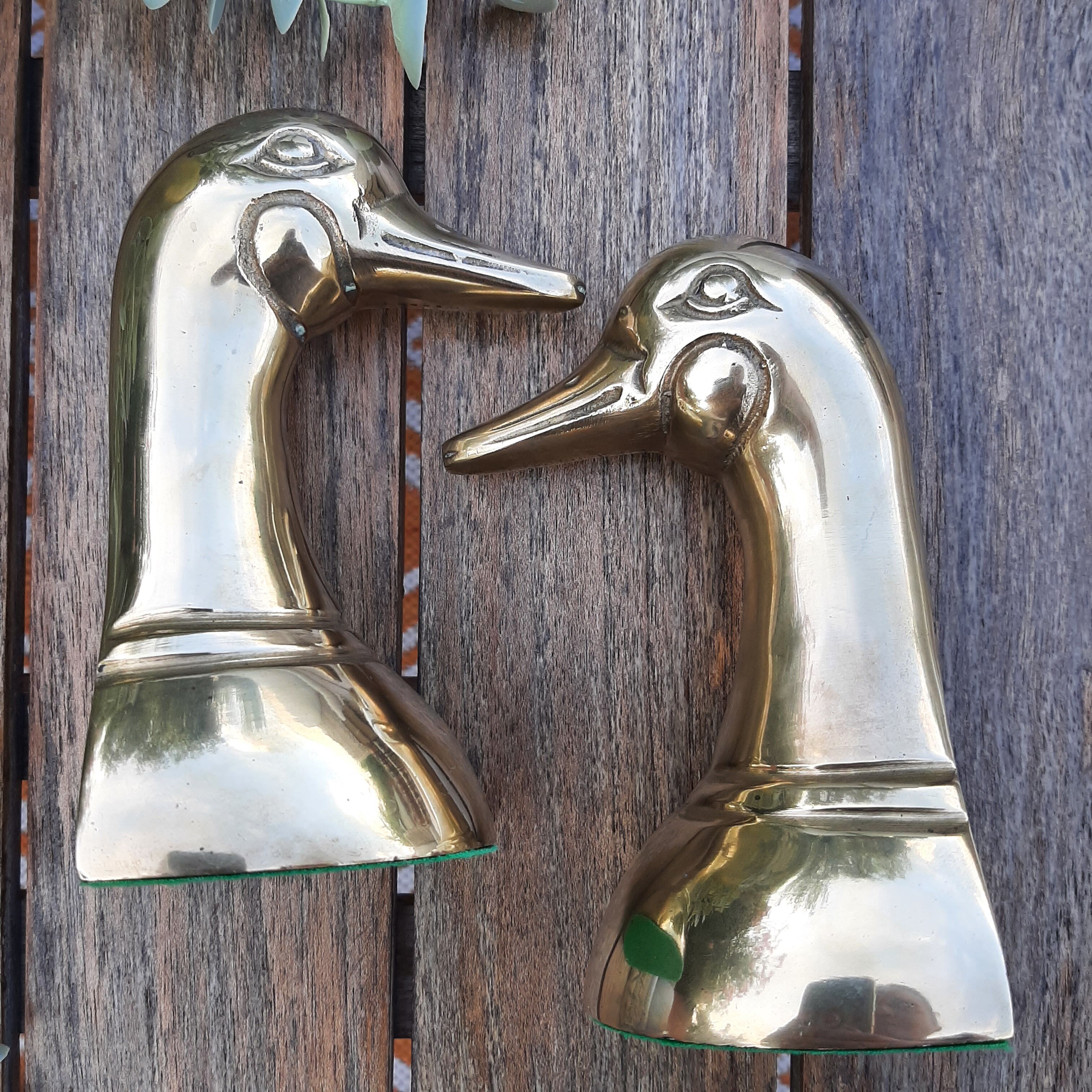Pair of bookends vintage duck in brass
