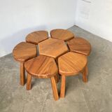 Flower coffee table set with elm tripod stools