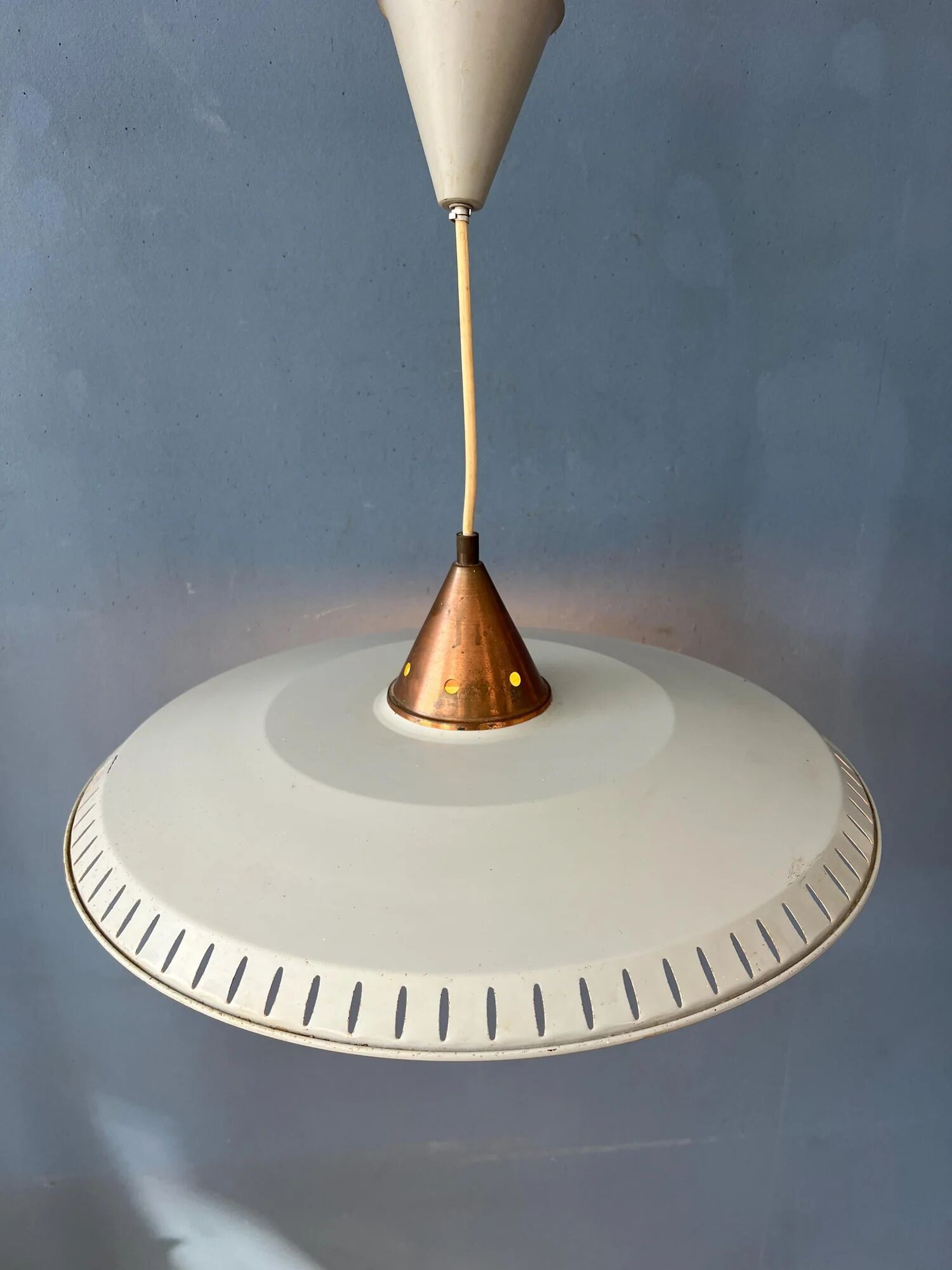 Vintage Louis Kalff enamel opaline glass pendant lamp