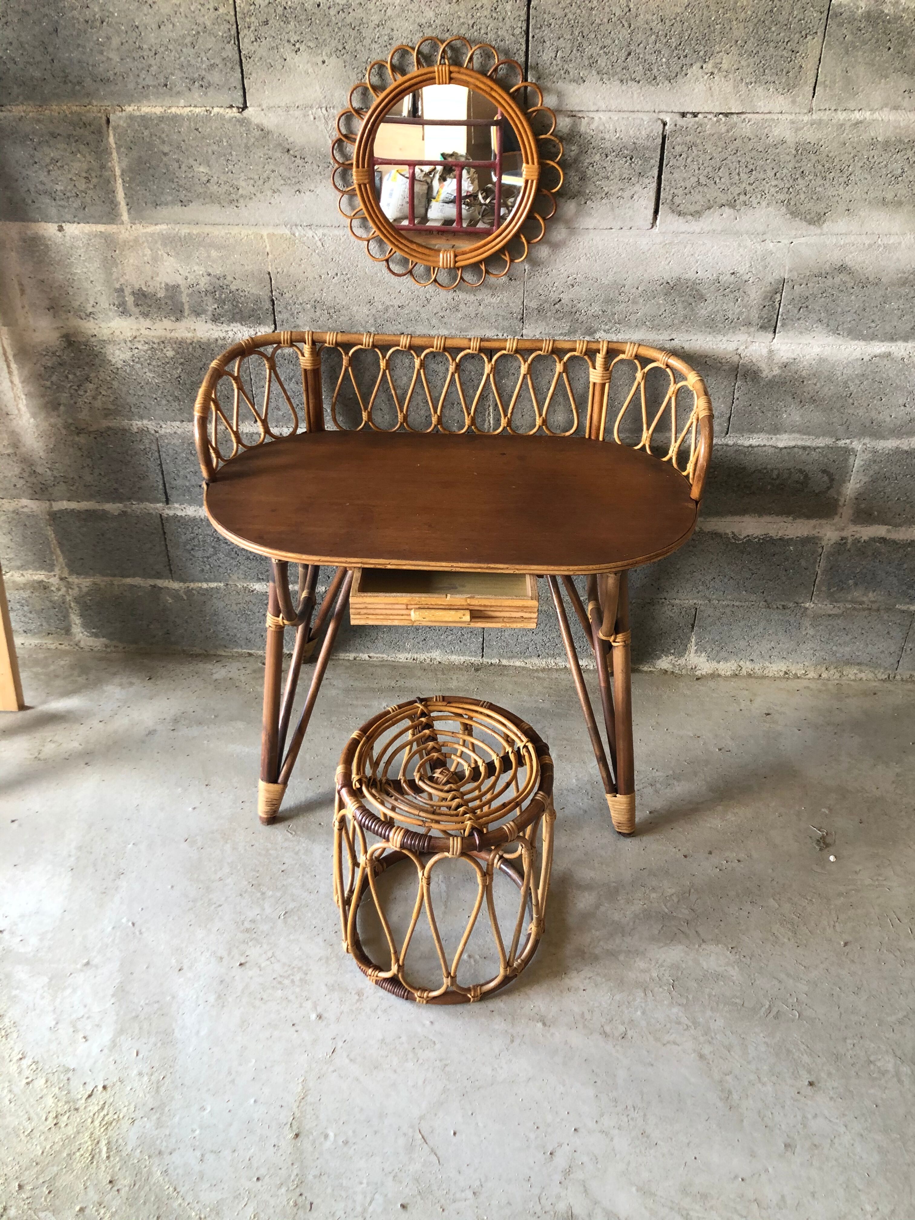 Vintage rattan dressing table 1960